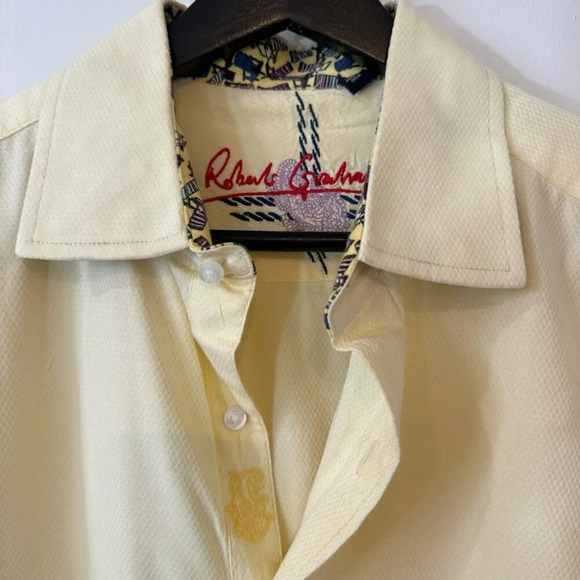 Robert Graham Butter Yellow Casual Button Down with Fun Graphic Print Size M - Picture 2 of 16